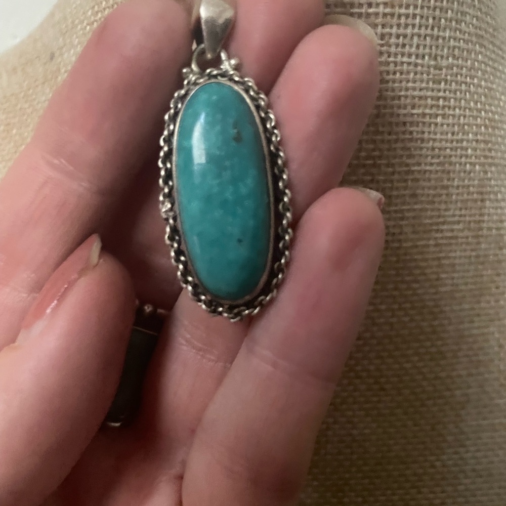 Blue Gem Turquoise & Sterling Silver Pendant🌵